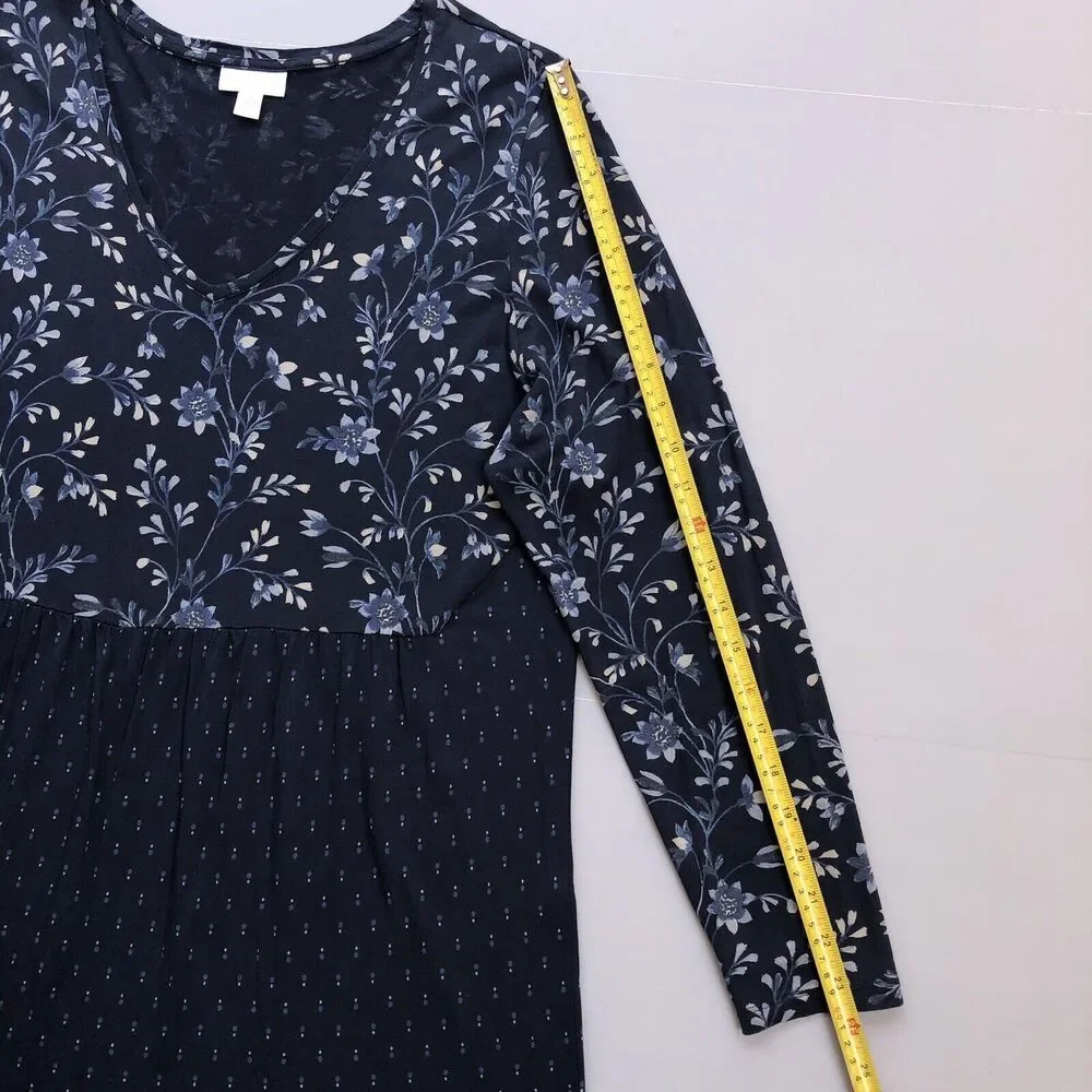 J. Jill Women Large Blue Floral Baby Doll Peplum Tunic Top Cottagecore Flowy